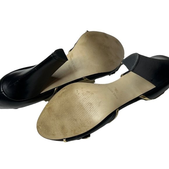 Nine West Women Shoes Black Gold Leather Peep Toe Pumps Heels US Size 7.5 7.5M - Picture 10 of 12